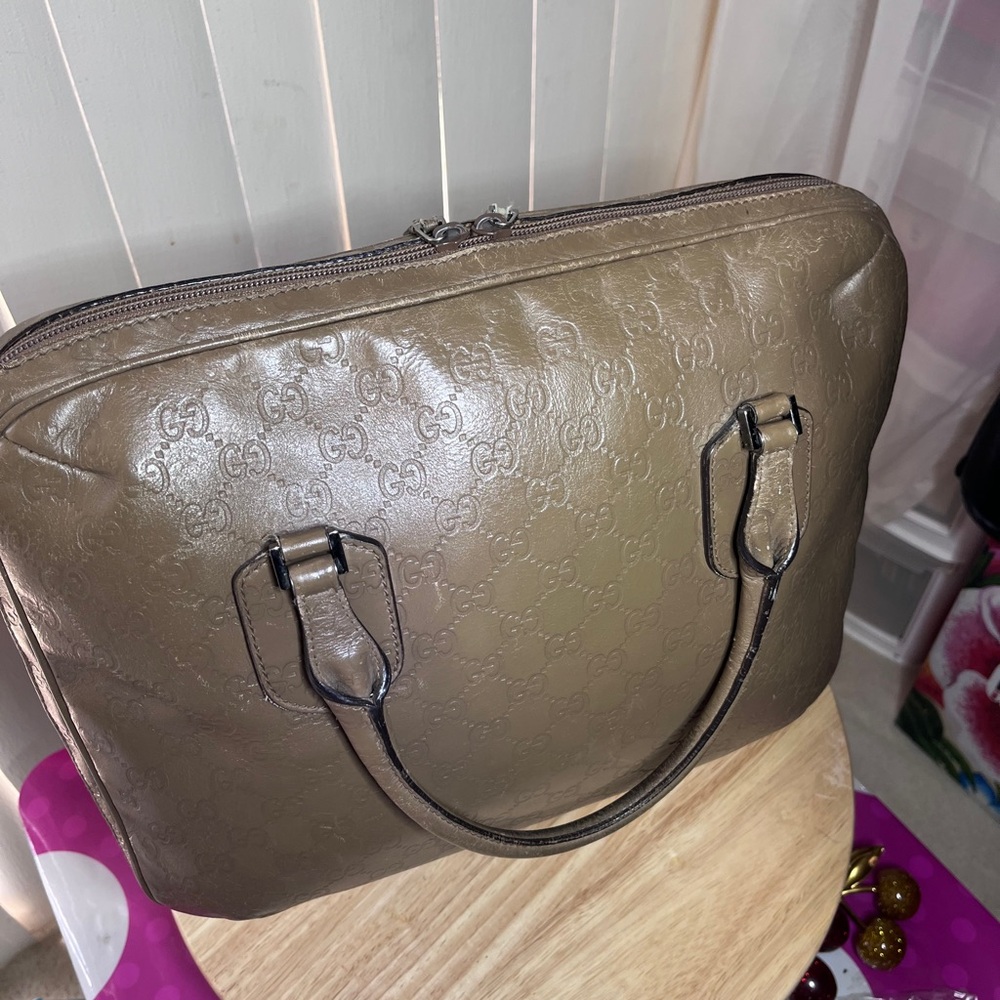Gucci GG Supreme Briefcase Olive Green Leather broken zipper pull - Picture 13 of 17